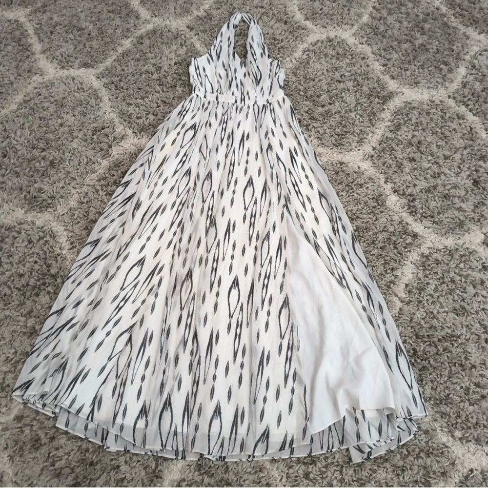 White House Black Market White lurex print Halter Leila ikat ecru Maxi dress 14 - Picture 3 of 8